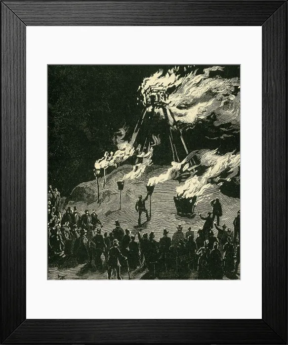 Framed Print : Lighting The Signal Beacon At Malvern, c1897. Creator: Unknown Framed Print : Lighting The Signal Beacon At Malvern, c1897. Creator: Unknown