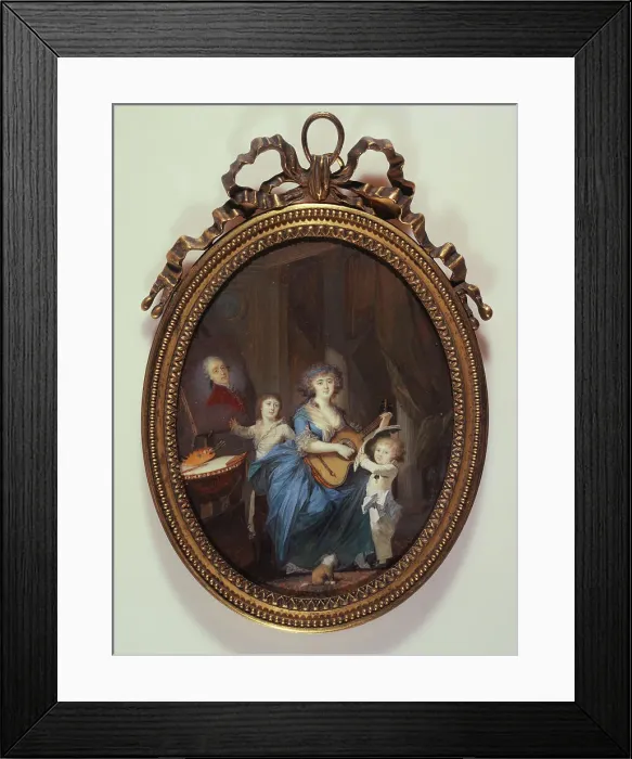 Framed Print : A mother playing the guitar in front of her two sons, 1787. Creator: Nicolas Dubois Framed Print : A mother playing the guitar in front of her two sons, 1787. Creator: Nicolas Dubois