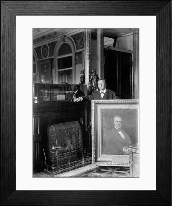 Framed Print : George E. Badger, Secretary of The Navy, 1841 and Secretary Daniels with Portrait of Badger, 1913. Creator: Harris & Ewing. George E. Badger, Secretary of The Navy, 1841 and Secretary Daniels with Portrait of Badger, 1913 Framed Print : George E. Badger, Secretary of The Navy, 1841 and Secretary Daniels with Portrait of Badger, 1913. Creator: Harris & Ewing. George E. Badger, Secretary of The Navy, 1841 and Secretary Daniels with Portrait of Badger, 1913
