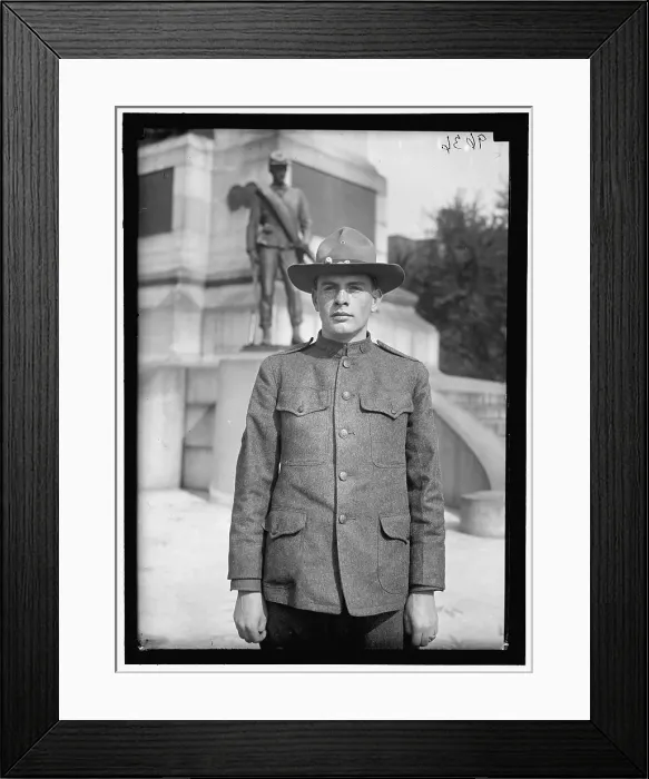 Framed Print : Young man in uniform standing in front of Sherman Monument, Washington, D.C. between 1916 and 1918. Creator: Harris & Ewing. Young man in uniform standing in front of Sherman Monument, Washington, D.C. between 1916 and 1918 Framed Print : Young man in uniform standing in front of Sherman Monument, Washington, D.C. between 1916 and 1918. Creator: Harris & Ewing. Young man in uniform standing in front of Sherman Monument, Washington, D.C. between 1916 and 1918
