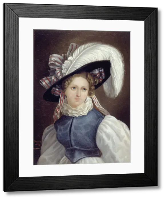 Framed Print : Portrait of a woman, 1829. Creator: Theophile Gautier Framed Print : Portrait of a woman, 1829. Creator: Theophile Gautier