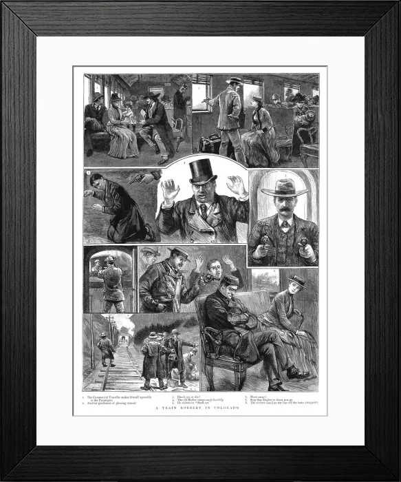 Framed Print : A Train Robbery in Colorado, 1891. Creator: Unknown Framed Print : A Train Robbery in Colorado, 1891. Creator: Unknown