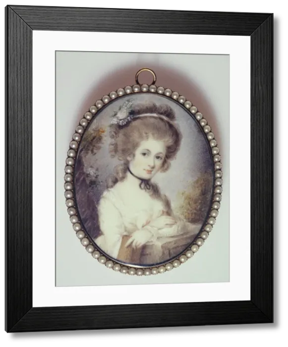 Framed Print : Portrait of a young woman leaning on crossed arms, c1790. Creator: English School Framed Print : Portrait of a young woman leaning on crossed arms, c1790. Creator: English School