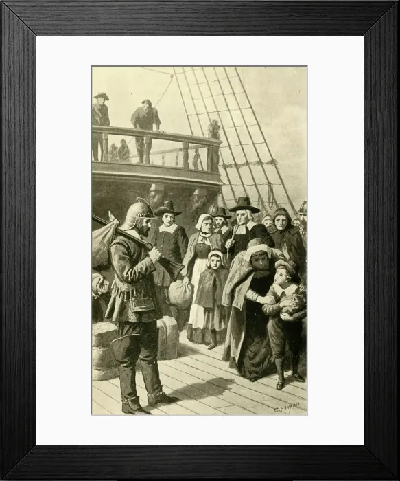 Framed Print : The Pilgrim Fathers Leaving England, (1902). Creator: C. Howard Framed Print : The Pilgrim Fathers Leaving England, (1902). Creator: C. Howard