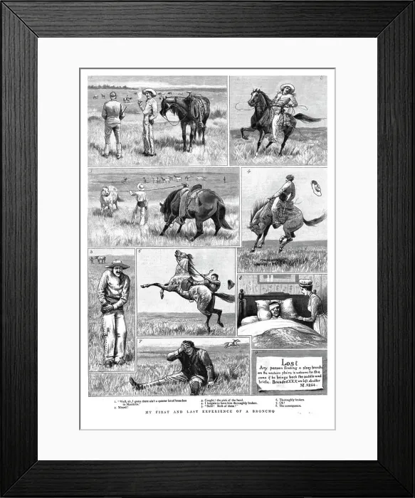 Framed Print : My First and Last Experience of a Broncho, 1891. Creator: Unknown Framed Print : My First and Last Experience of a Broncho, 1891. Creator: Unknown