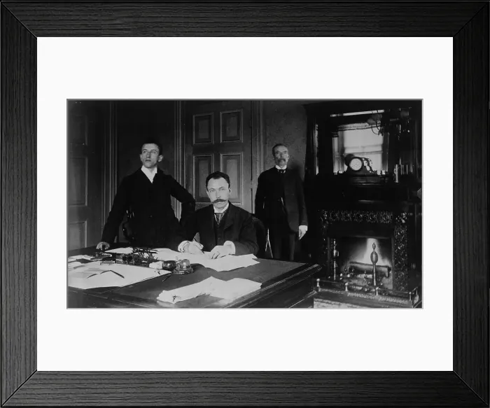 Framed Print : Three Treasury Department employees, Mr. Graham, John Brown, and another... between 1884 and 1930. Creator: Frances Benjamin Johnston Framed Print : Three Treasury Department employees, Mr. Graham, John Brown, and another... between 1884 and 1930. Creator: Frances Benjamin Johnston