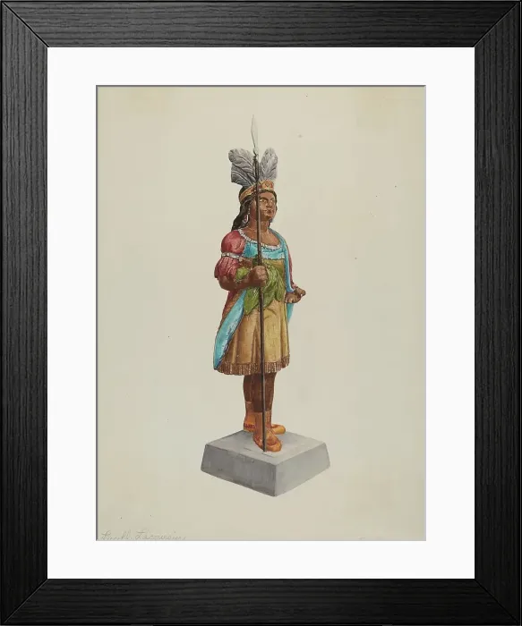 Framed Print : Cigar Store Indian, c. 1938. Creator: Lucille Lacoursiere Framed Print : Cigar Store Indian, c. 1938. Creator: Lucille Lacoursiere