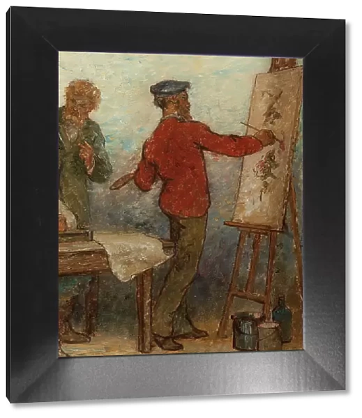 Benvenuto Cellini, 16th century artist, admiring products of modern art: Fabrics: Sketch... 1880. Creator: Edmond Eugene Valton