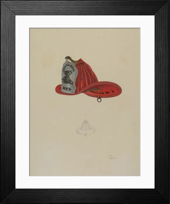 Framed Print : Fireman's Hat, 1937. Creator: Lang, William Framed Print : Fireman's Hat, 1937. Creator: Lang, William