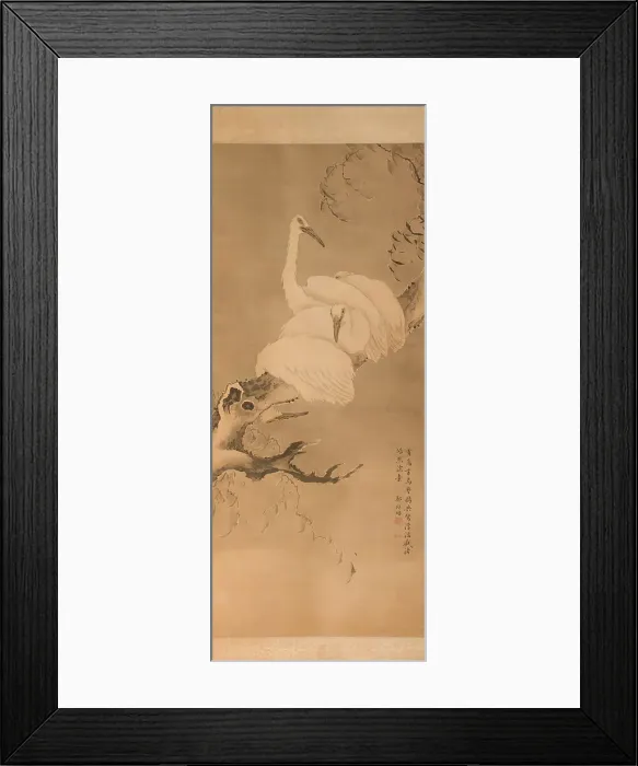 Framed Print : Four egrets on a branch, between 1730 and 1740. Creator: Pei Zheng Framed Print : Four egrets on a branch, between 1730 and 1740. Creator: Pei Zheng