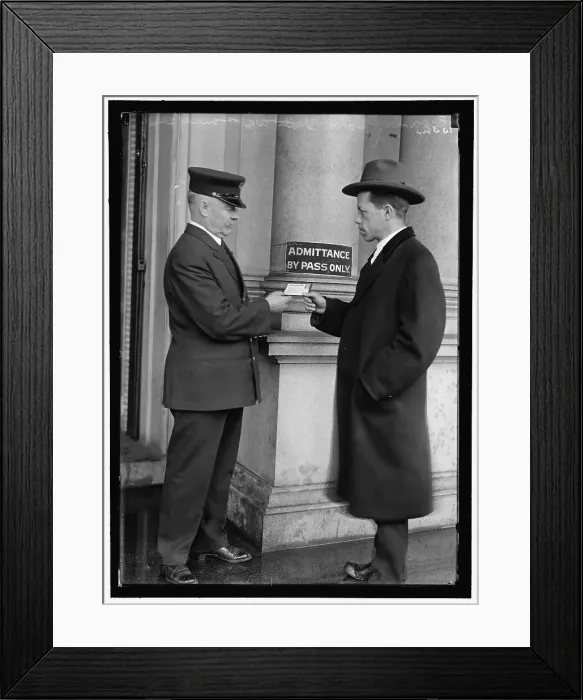 Framed Print : Examining pass at State Department Building, between 1913 and 1918. Creator: Harris & Ewing. Examining pass at State Department Building, between 1913 and 1918. Creator: Harris & Ewing Framed Print : Examining pass at State Department Building, between 1913 and 1918. Creator: Harris & Ewing. Examining pass at State Department Building, between 1913 and 1918. Creator: Harris & Ewing