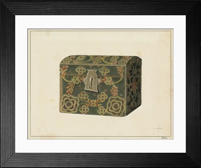 Framed Print : Wood Box or Chest, c. 1937. Creator: Carol Larson Framed Print : Wood Box or Chest, c. 1937. Creator: Carol Larson