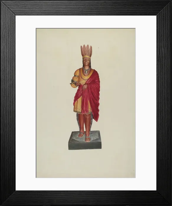 Framed Print : Cigar Store Indian, c. 1938. Creator: Ralph M. Lewis Framed Print : Cigar Store Indian, c. 1938. Creator: Ralph M. Lewis