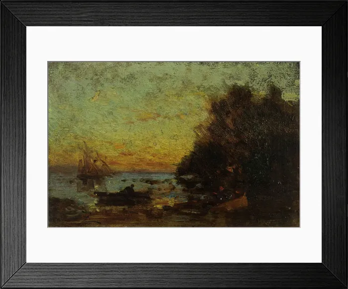 Framed Print : Barque et voiliers, coucher de soleil. Au revers : Marine, between 1850 and 1860. Creator: Felix Francois Georges Philibert Ziem Framed Print : Barque et voiliers, coucher de soleil. Au revers : Marine, between 1850 and 1860. Creator: Felix Francois Georges Philibert Ziem