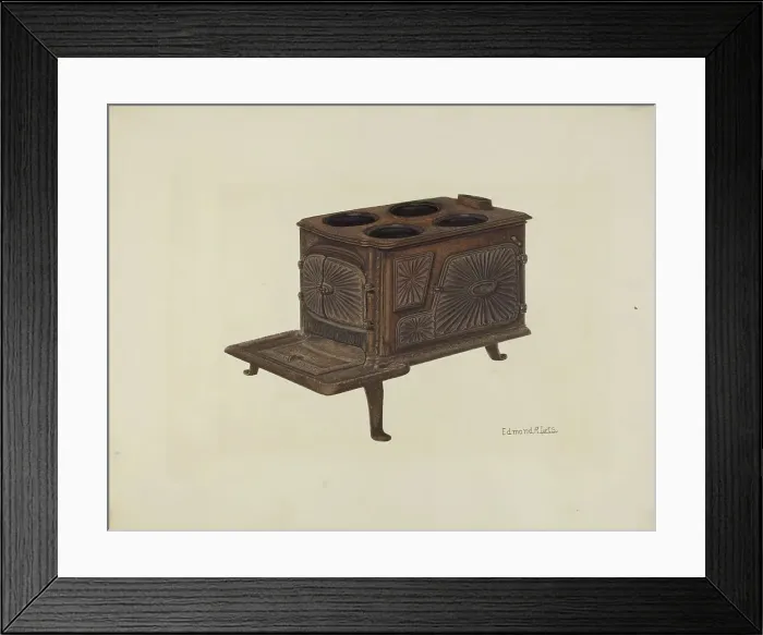 Framed Print : Cast Iron Toy Stove, c. 1939. Creator: Edmond Lorts Framed Print : Cast Iron Toy Stove, c. 1939. Creator: Edmond Lorts