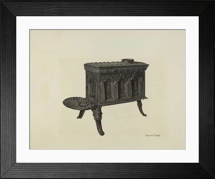 Framed Print : Cast Iron Stove, c. 1940. Creator: Edmond Lorts Framed Print : Cast Iron Stove, c. 1940. Creator: Edmond Lorts