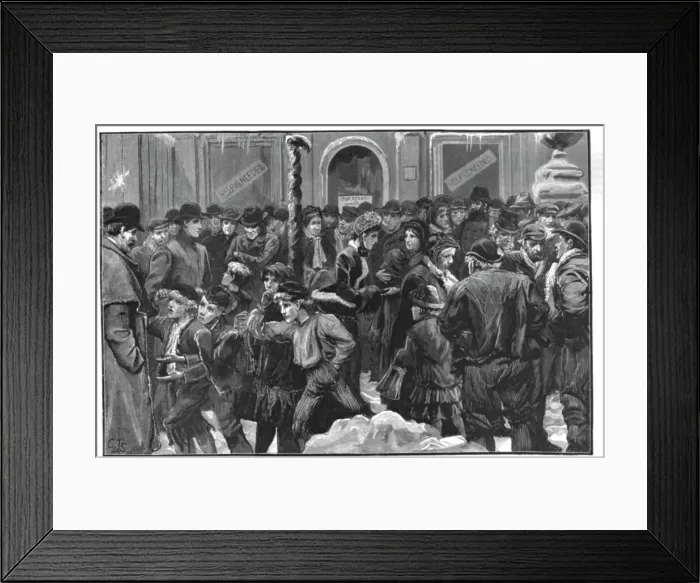 Framed Print : Distress in London - Unemployed waiting at a Soup Kitchen, 1886. Creator: Unknown Framed Print : Distress in London - Unemployed waiting at a Soup Kitchen, 1886. Creator: Unknown