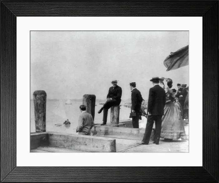 Framed Print : Group of well-dressed people on dock during yacht race, Oyster Bay, Long Island, N.Y. 1905. Creator: Frances Benjamin Johnston Framed Print : Group of well-dressed people on dock during yacht race, Oyster Bay, Long Island, N.Y. 1905. Creator: Frances Benjamin Johnston
