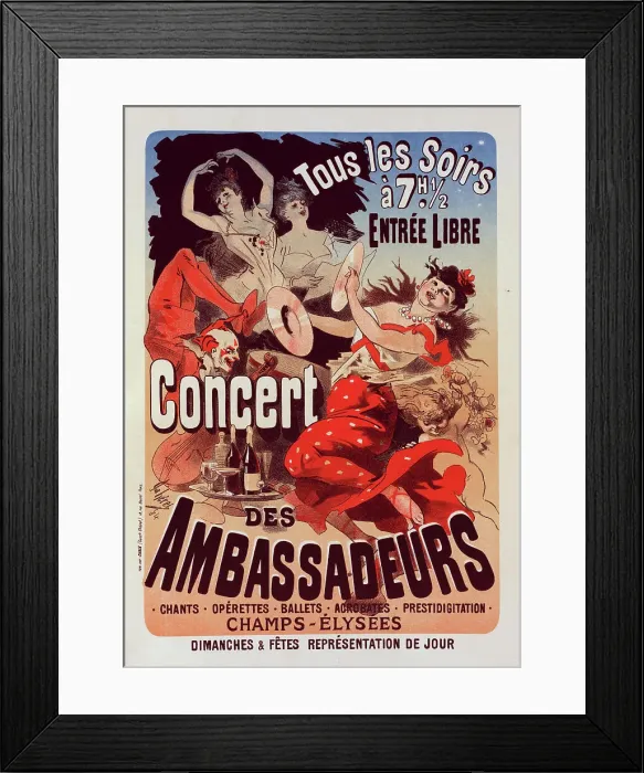 Framed Print : Affiche pour le Concert des Ambassadeurs, c1899. Creator: Jules Cheret. Affiche pour le Concert des Ambassadeurs, c1899. Creator: Jules Cheret Framed Print : Affiche pour le Concert des Ambassadeurs, c1899. Creator: Jules Cheret. Affiche pour le Concert des Ambassadeurs, c1899. Creator: Jules Cheret