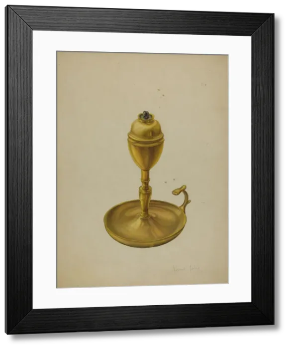 Framed Print : Brass Oil Lamp, c. 1939. Creator: Russell Madole Framed Print : Brass Oil Lamp, c. 1939. Creator: Russell Madole