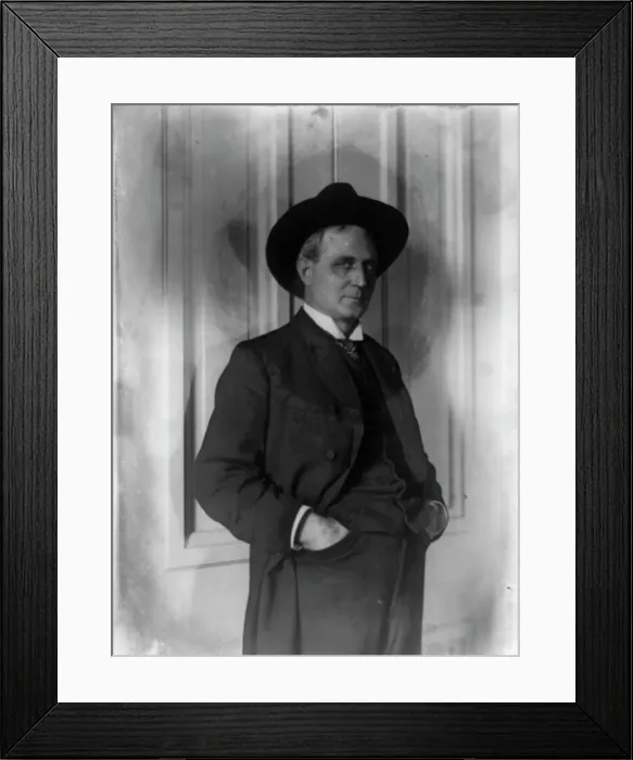 Framed Print : Champ Clark, half-length portrait, standing, facing right, hands in pants pockets, (1898?). Creator: Frances Benjamin Johnston Framed Print : Champ Clark, half-length portrait, standing, facing right, hands in pants pockets, (1898?). Creator: Frances Benjamin Johnston