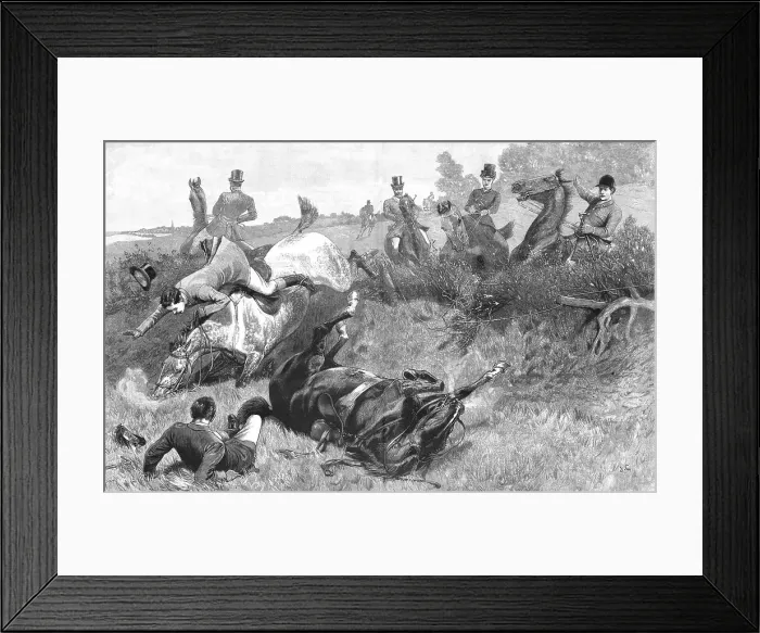 Framed Print : Ware Wire!'- An incident in the Hunting Field, 1890. Creator: Unknown Framed Print : Ware Wire!'- An incident in the Hunting Field, 1890. Creator: Unknown