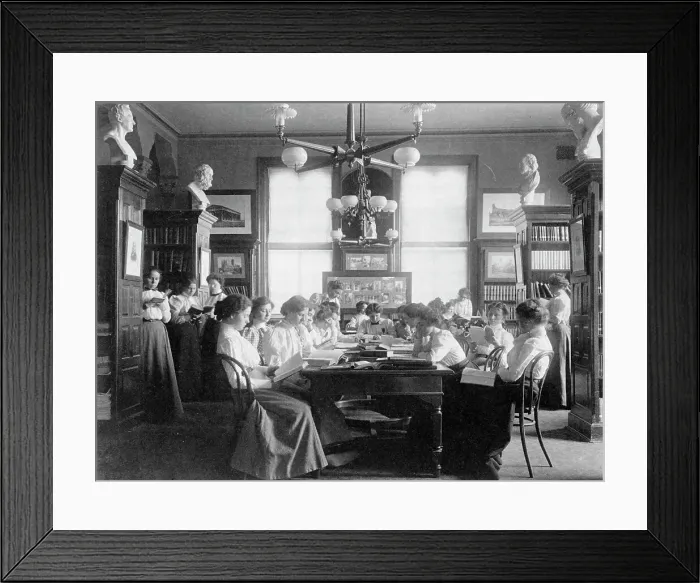 Framed Print : Group of young women reading in library of normal school, Washington, D.C. 1899. Creator: Frances Benjamin Johnston Framed Print : Group of young women reading in library of normal school, Washington, D.C. 1899. Creator: Frances Benjamin Johnston