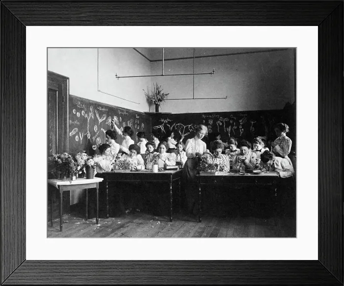 Framed Print : Group of young women studying plants in normal school, Washington, D.C. (1899?). Creator: Frances Benjamin Johnston Framed Print : Group of young women studying plants in normal school, Washington, D.C. (1899?). Creator: Frances Benjamin Johnston