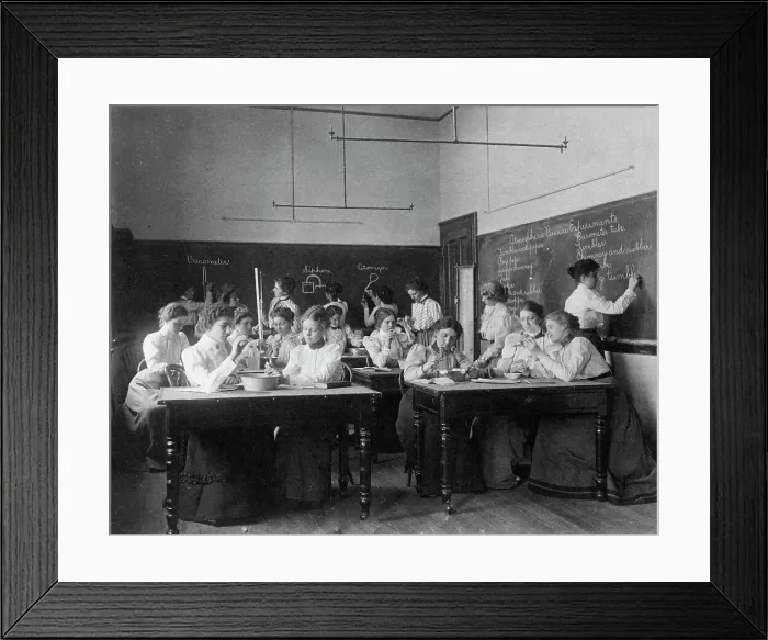 Framed Print : Group of young women performing atmospheric pressure experiments while studying... (1899?). Creator: Frances Benjamin Johnston Framed Print : Group of young women performing atmospheric pressure experiments while studying... (1899?). Creator: Frances Benjamin Johnston