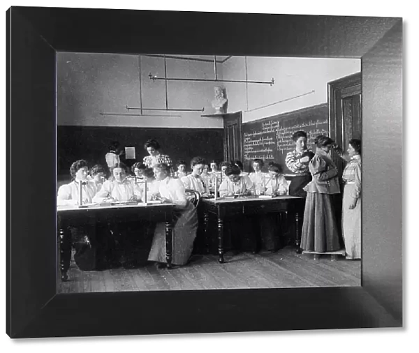 Group of young women studying static electricity in normal school, Washington, D.C. (1899?). Creator: Frances Benjamin Johnston