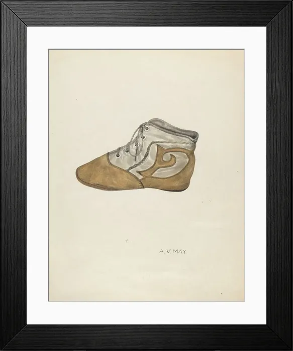 Framed Print : Baby Shoe, c. 1937. Creator: Ada V. May Framed Print : Baby Shoe, c. 1937. Creator: Ada V. May