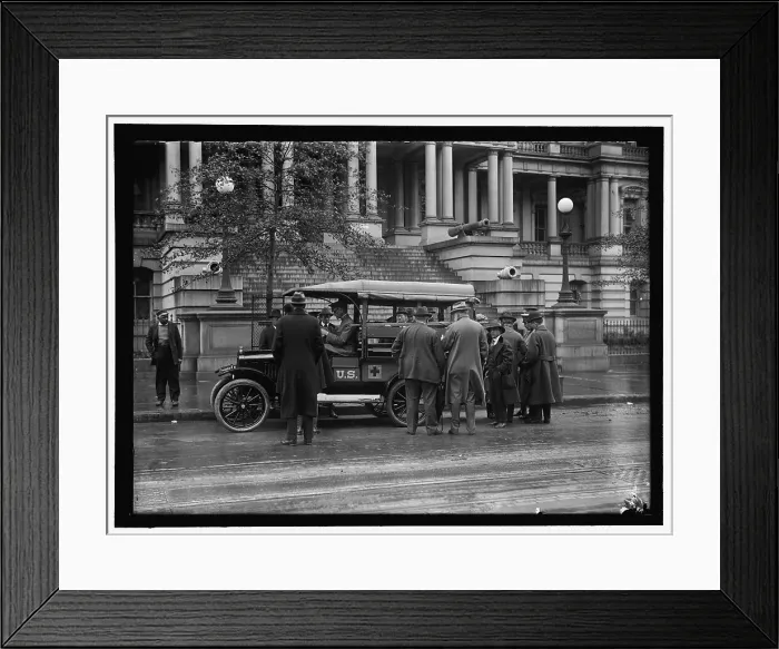 Framed Print : Red Cross vehicle at State Department, between 1916 and 1918. Creator: Harris & Ewing. Red Cross vehicle at State Department, between 1916 and 1918. Creator: Harris & Ewing Framed Print : Red Cross vehicle at State Department, between 1916 and 1918. Creator: Harris & Ewing. Red Cross vehicle at State Department, between 1916 and 1918. Creator: Harris & Ewing