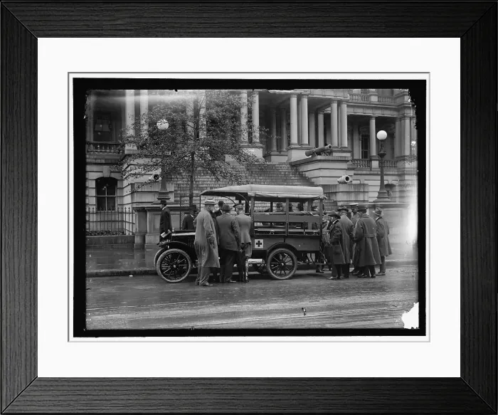 Framed Print : Red Cross vehicle at State Department, between 1916 and 1918. Creator: Harris & Ewing. Red Cross vehicle at State Department, between 1916 and 1918. Creator: Harris & Ewing Framed Print : Red Cross vehicle at State Department, between 1916 and 1918. Creator: Harris & Ewing. Red Cross vehicle at State Department, between 1916 and 1918. Creator: Harris & Ewing
