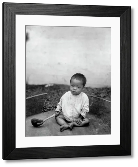 Framed Print : Asian(?) baby seated holding spoon or ladle, World's Columbian Exposition, Chicago, Ill. 1891 or 92 Creator: Frances Benjamin Johnston Framed Print : Asian(?) baby seated holding spoon or ladle, World's Columbian Exposition, Chicago, Ill. 1891 or 92 Creator: Frances Benjamin Johnston