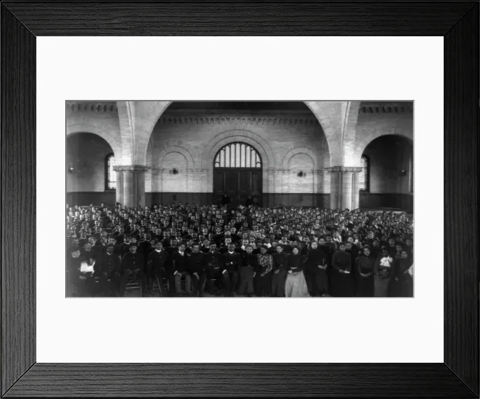 Framed Print : School assembly in Hampton Institute, Hampton, Va. between 1899 and 1900. Creator: Frances Benjamin Johnston Framed Print : School assembly in Hampton Institute, Hampton, Va. between 1899 and 1900. Creator: Frances Benjamin Johnston