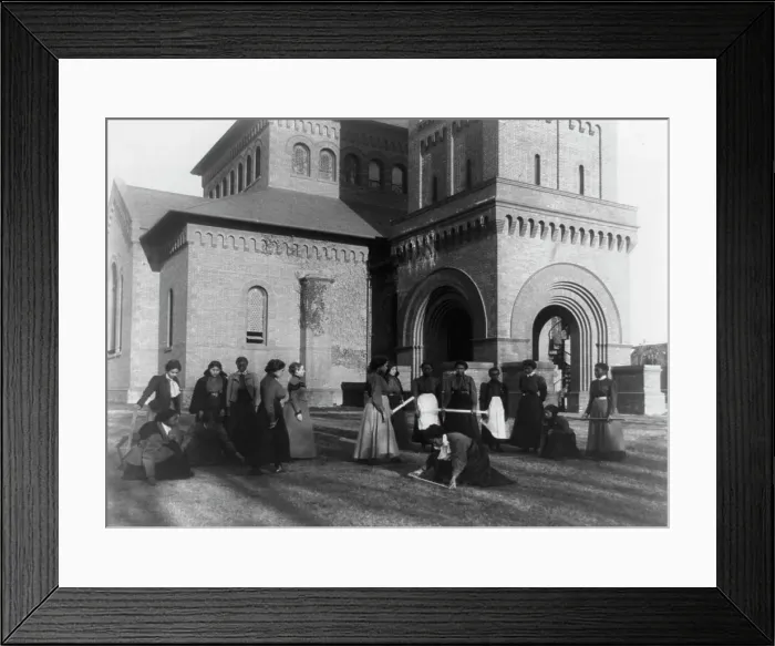 Framed Print : Girls measuring piece of ground in arithmetic class at Hampton Institute, Hampton, Va. 1899 or 1900 Creator: Frances Benjamin Johnston Framed Print : Girls measuring piece of ground in arithmetic class at Hampton Institute, Hampton, Va. 1899 or 1900 Creator: Frances Benjamin Johnston