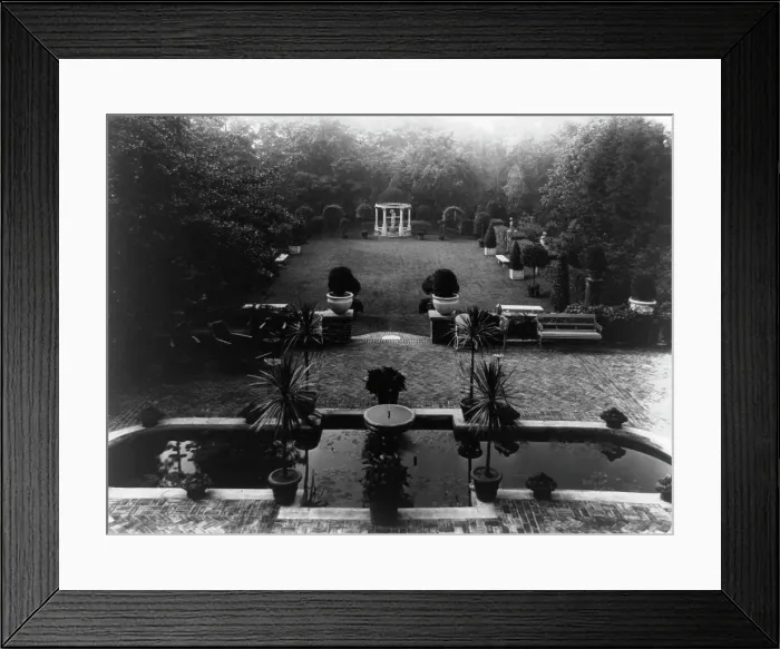 Framed Print : Quiet Corner, John Wesley Baxter, Dublin and Hill Roads, Greenwich, Connecticut, 1920. Creator: Frances Benjamin Johnston. Quiet Corner, John Wesley Baxter, Dublin and Hill Roads, Greenwich, Connecticut, 1920