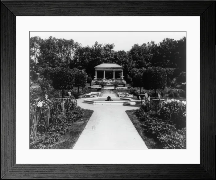 Framed Print : Massachusetts. Beverly Cove. Formal gardens of Miss Abbey Hunt-Evans, between 1920 and 1940. Creator: Frances Benjamin Johnston Framed Print : Massachusetts. Beverly Cove. Formal gardens of Miss Abbey Hunt-Evans, between 1920 and 1940. Creator: Frances Benjamin Johnston