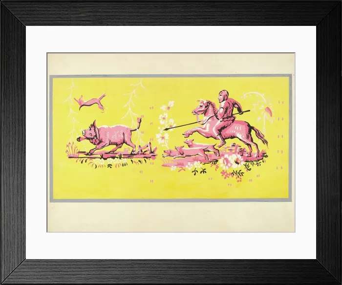 Framed Print : Bandbox Design - Hunting Scene, c. 1936. Creator: Harold Merriam Framed Print : Bandbox Design - Hunting Scene, c. 1936. Creator: Harold Merriam