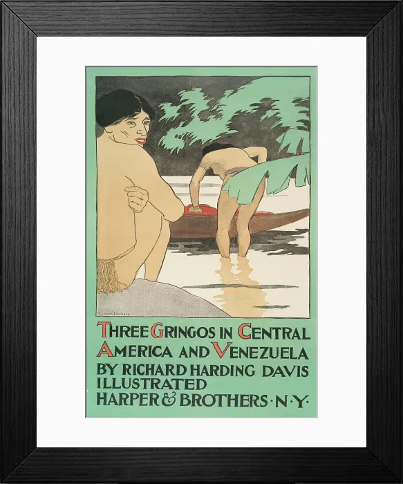 Framed Print : Three Gringos in Central America and Venezuela by Richard Harding Davis Illustrated... c1896. Creator: Edward Penfield Framed Print : Three Gringos in Central America and Venezuela by Richard Harding Davis Illustrated... c1896. Creator: Edward Penfield