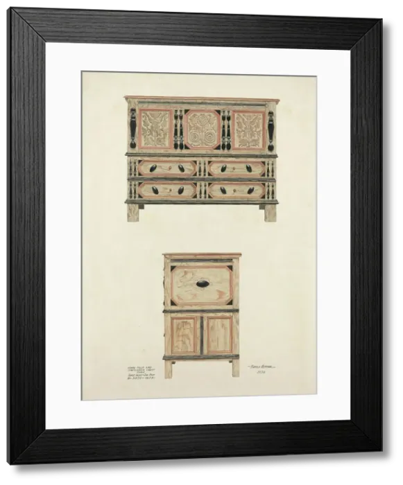 Framed Print : Tulip and Sunflower Chest, 1936. Creator: Harold Merriam Framed Print : Tulip and Sunflower Chest, 1936. Creator: Harold Merriam