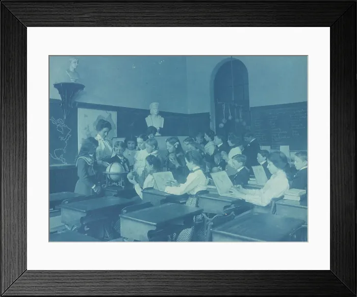 Framed Print : A lesson in globe making. Children in class in a Washington, D.C. school, 1899. Creator: Frances Benjamin Johnston Framed Print : A lesson in globe making. Children in class in a Washington, D.C. school, 1899. Creator: Frances Benjamin Johnston