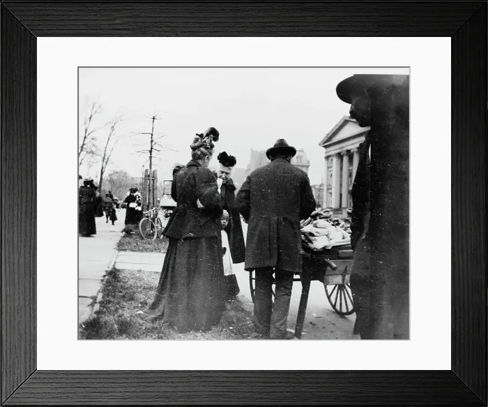 Framed Print : Vendor and cart near the White House during the egg rolling, 1898. Creator: Frances Benjamin Johnston Framed Print : Vendor and cart near the White House during the egg rolling, 1898. Creator: Frances Benjamin Johnston