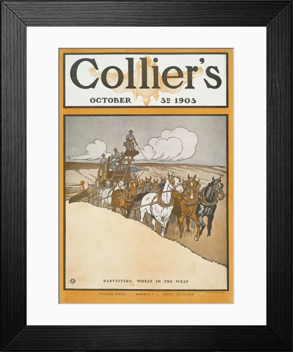 Framed Print : Collier's October 3rd, 1903, Harvesting Wheat in The West, Volume XXXII, Number 1... c1903. Creator: Edward Penfield Framed Print : Collier's October 3rd, 1903, Harvesting Wheat in The West, Volume XXXII, Number 1... c1903. Creator: Edward Penfield