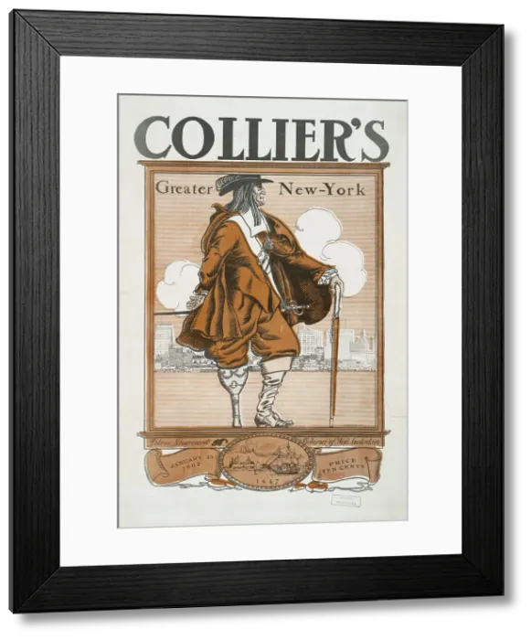Framed Print : Collier's Greater New York, Petrus Stuyvesant, Governor of New Amsterdam, 1647, January 25, 1902. Creator: Edward Penfield Framed Print : Collier's Greater New York, Petrus Stuyvesant, Governor of New Amsterdam, 1647, January 25, 1902. Creator: Edward Penfield