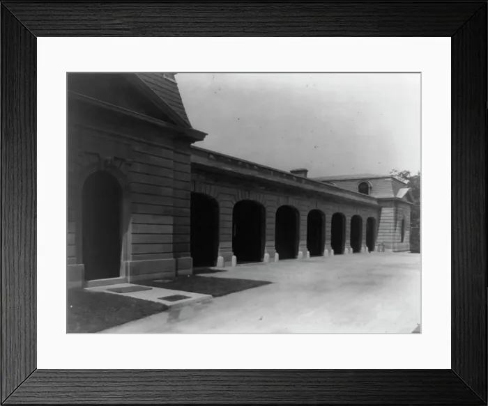Framed Print : Hamilton Rice Home in Newport, Rhode Island, exterior view of garage doors, between 1917 and 1927. Creator: Frances Benjamin Johnston Framed Print : Hamilton Rice Home in Newport, Rhode Island, exterior view of garage doors, between 1917 and 1927. Creator: Frances Benjamin Johnston