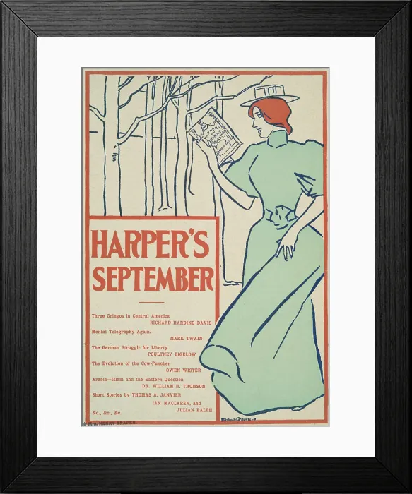Framed Print : Harper's September, Three Gringos in Central America, Richard Harding Davis, Mental... c1895. Creator: Edward Penfield Framed Print : Harper's September, Three Gringos in Central America, Richard Harding Davis, Mental... c1895. Creator: Edward Penfield