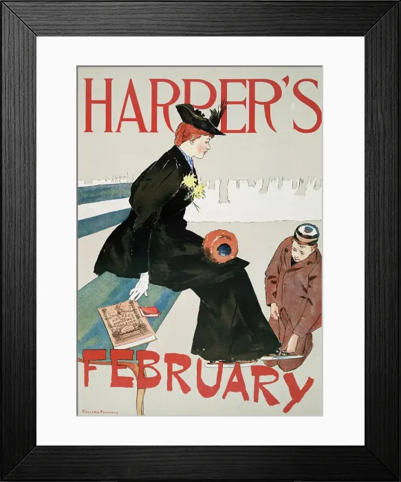 Framed Print : Harper's February, c1890 - 1907. Creator: Edward Penfield Framed Print : Harper's February, c1890 - 1907. Creator: Edward Penfield