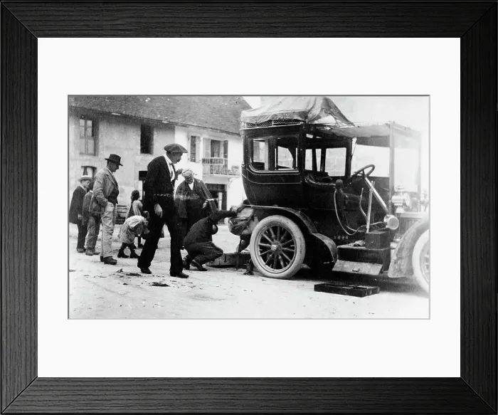 Framed Print : Examination of luggage on automobile, by Customs(?), France, 1905. Creator: Frances Benjamin Johnston Framed Print : Examination of luggage on automobile, by Customs(?), France, 1905. Creator: Frances Benjamin Johnston