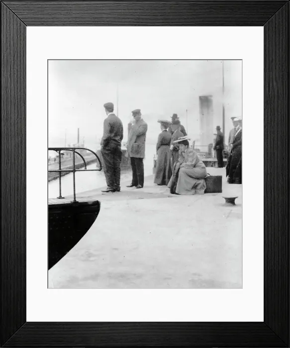 Framed Print : Passengers waiting to board a freighter at the locks at Sault Sainte Marie, Michigan, 1903. Creator: Frances Benjamin Johnston Framed Print : Passengers waiting to board a freighter at the locks at Sault Sainte Marie, Michigan, 1903. Creator: Frances Benjamin Johnston
